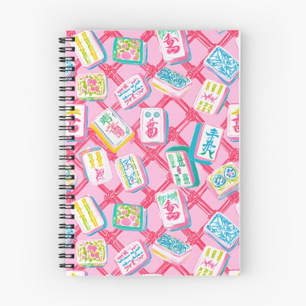 Item preview, Preppy mahjong tiles on pink chinoiserie lattice designed and sold by SophieClimaArt.
