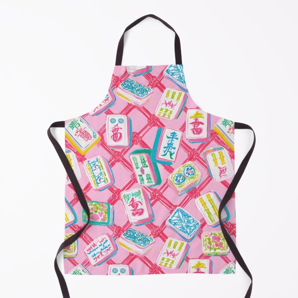 Item preview, Preppy mahjong tiles on pink chinoiserie lattice designed and sold by SophieClimaArt.