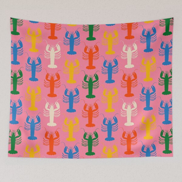 Item preview, Colorful Coastal Pop Lobsters Pattern on Pink designed and sold by kierkegaard.