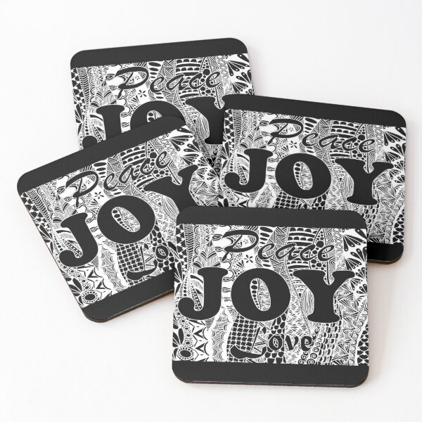 Item preview, Peace, Joy, Love, White Zentangle Design on Black Background  designed and sold by Mimsartprojects.