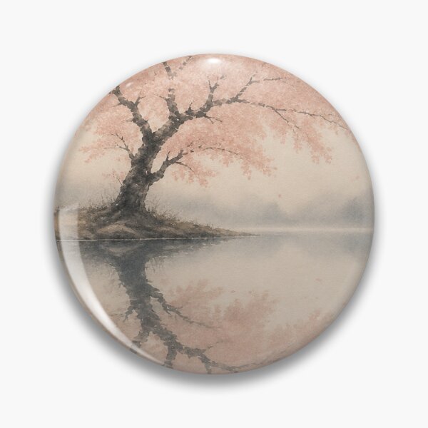 Item preview, Cherry Tree Reflection Lake Wall Art Print – Japandi Japanese Sumi-e Poster, Full Blooming Sakura Mirror, Zen Minimalist Decor, Serene Water Landscape, Made by Japanese Artist in Japan designed and sold by SereniBloom.