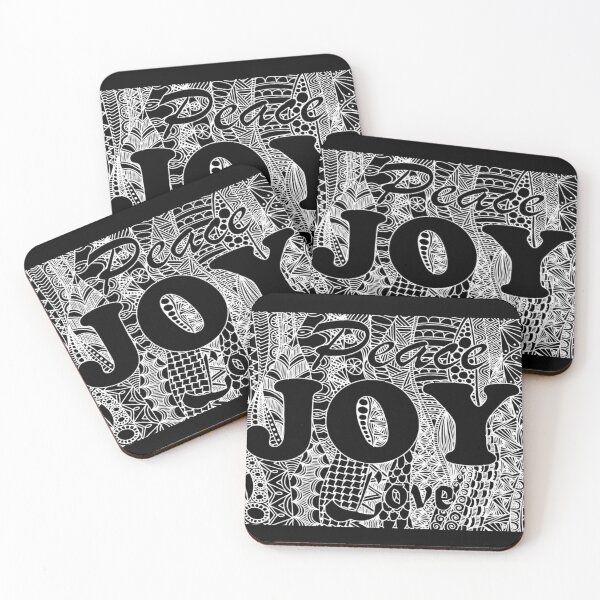 Item preview, Peace, Joy, Love, White Zentangle Design on Black Background  designed and sold by Mimsartprojects.