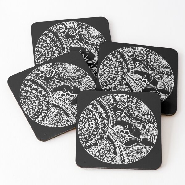 Item preview, Circle Mehndi Design White on Black Background designed and sold by Mimsartprojects.