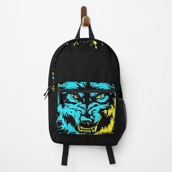 Item preview, Neon Wolf - Cyan Yellow Splatter Dark Art Print designed and sold by MdfkSyndicate.