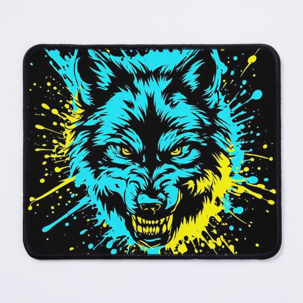 Item preview, Neon Wolf - Cyan Yellow Splatter Dark Art Print designed and sold by MdfkSyndicate.