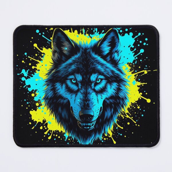 Item preview, Alpha Wolf - Neon Blue Splatter Dark Art Print designed and sold by MdfkSyndicate.