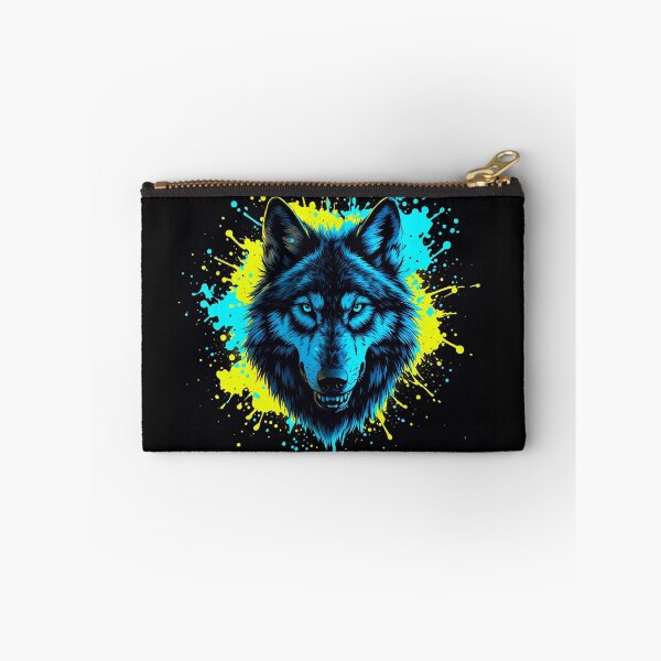 Item preview, Alpha Wolf - Neon Blue Splatter Dark Art Print designed and sold by MdfkSyndicate.
