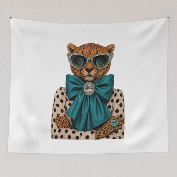 Item preview, Patina Blue Bow Leopard | Glam Polka Dot Fashion Animal | High Fashion Editorial Design designed and sold by TheBeesForYou.