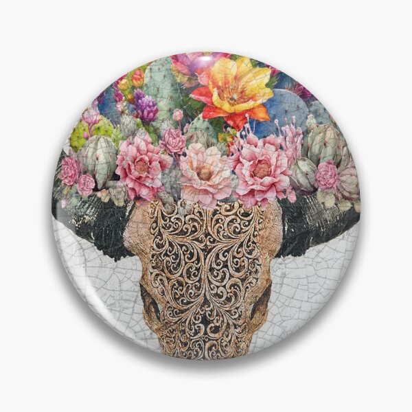 Item preview, Cactus Flower Longhorn Skull designed and sold by Nuttshaw Studios.