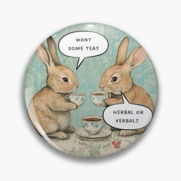 Item preview, Bunnies sharing tea meme designed and sold by Shimsical & Co..