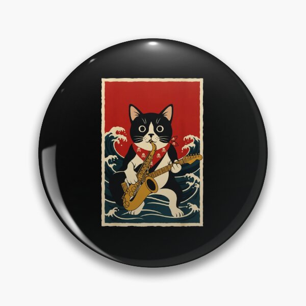 Item preview, Cool Tuxedo Cat Playing Saxophone in Retro Japanese Wave designed and sold by JordynLadukeg65.