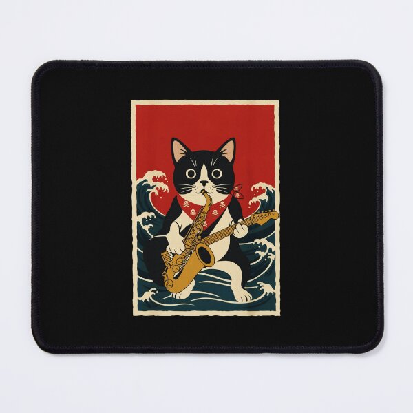 Item preview, Cool Tuxedo Cat Playing Saxophone in Retro Japanese Wave designed and sold by JordynLadukeg65.