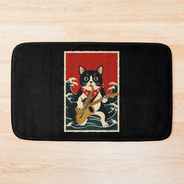 Item preview, Cool Tuxedo Cat Playing Saxophone in Retro Japanese Wave designed and sold by JordynLadukeg65.