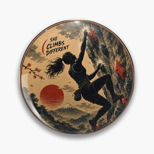 Item preview, She Climbs Different Japanese Ukiyo-e Bouldering Sticker/T-Shirt Art designed and sold by Locker39.