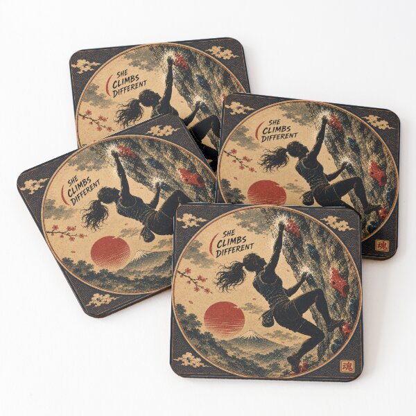 Item preview, She Climbs Different Japanese Ukiyo-e Bouldering Sticker/T-Shirt Art designed and sold by Locker39.