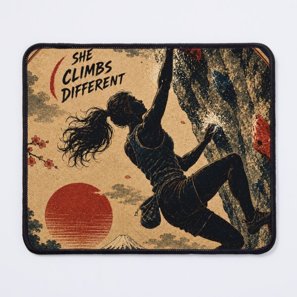 Item preview, She Climbs Different Japanese Ukiyo-e Bouldering Sticker/T-Shirt Art designed and sold by Locker39.