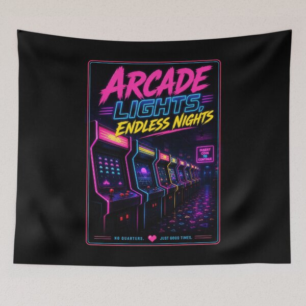 Item preview, Arcade Lights Endless Nights Retro Gaming Poster  designed and sold by Sketchlegacy.