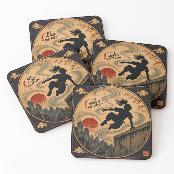 Item preview, She Moves Different Japanese Ukiyo-e Parkour Sticker/T-Shirt Art designed and sold by Locker39.