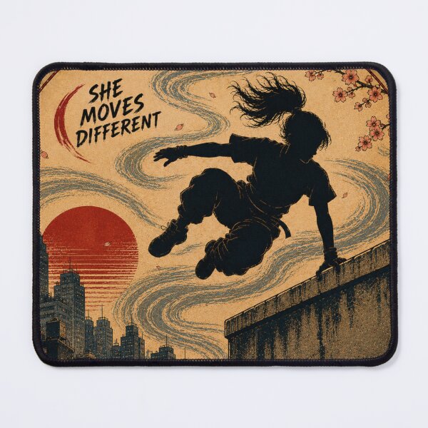 Item preview, She Moves Different Japanese Ukiyo-e Parkour Sticker/T-Shirt Art designed and sold by Locker39.