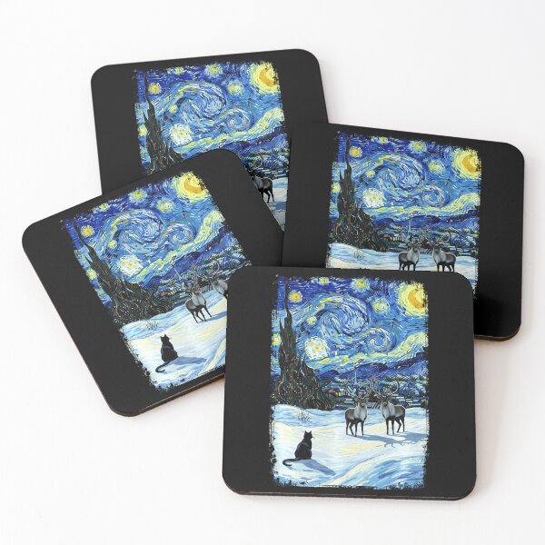Item preview, Van Gogh Starry Night Winter Christmas Reindeer Cat  designed and sold by Littermin.