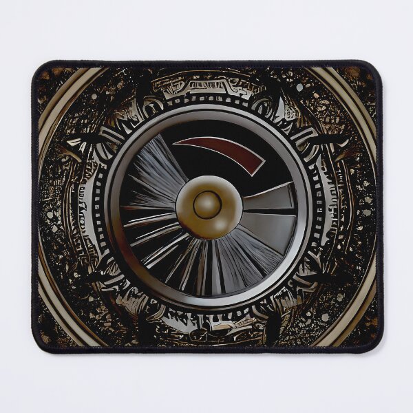Item preview, Dark Jet Engine Fan Gold Hub Red Crescent Stone Ring Surreal Abstract Art designed and sold by YugenWorkshop.