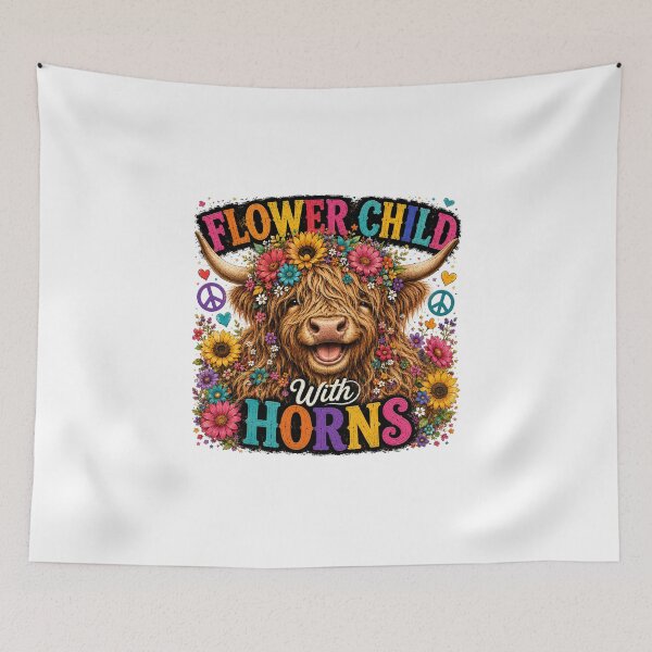 Item preview, Flower Child With Horns Highland Cow Hippie Design designed and sold by HippyRikky.
