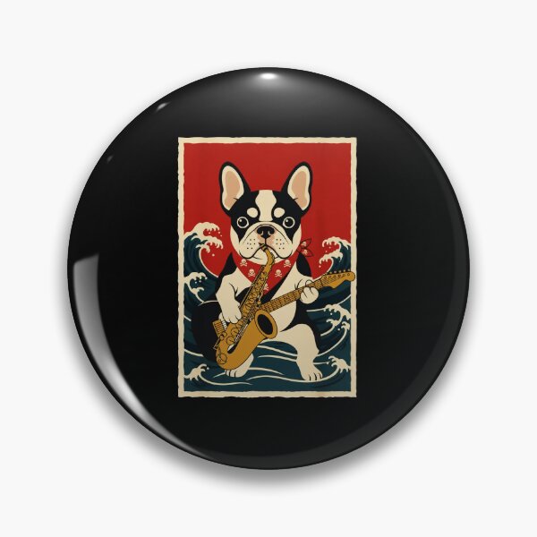 Item preview, French Bulldog Playing Saxophone and Guitar in Retro Wave designed and sold by JordynLadukeg65.