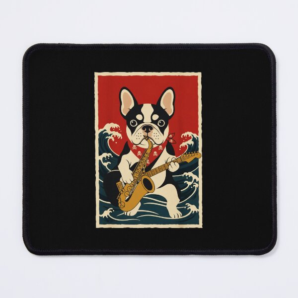 Item preview, French Bulldog Playing Saxophone and Guitar in Retro Wave designed and sold by JordynLadukeg65.
