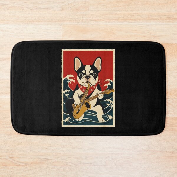 Item preview, French Bulldog Playing Saxophone and Guitar in Retro Wave designed and sold by JordynLadukeg65.