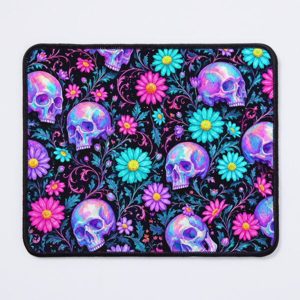 Item preview, Neon Goth Skulls and Daisies Floral Print designed and sold by BeJolley.