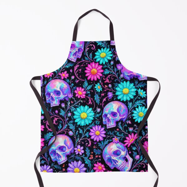 Item preview, Neon Goth Skulls and Daisies Floral Print designed and sold by BeJolley.