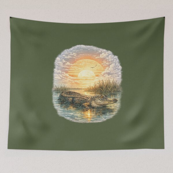 Item preview, Iconic Florida alligator resting in Everglades water designed and sold by piketo.