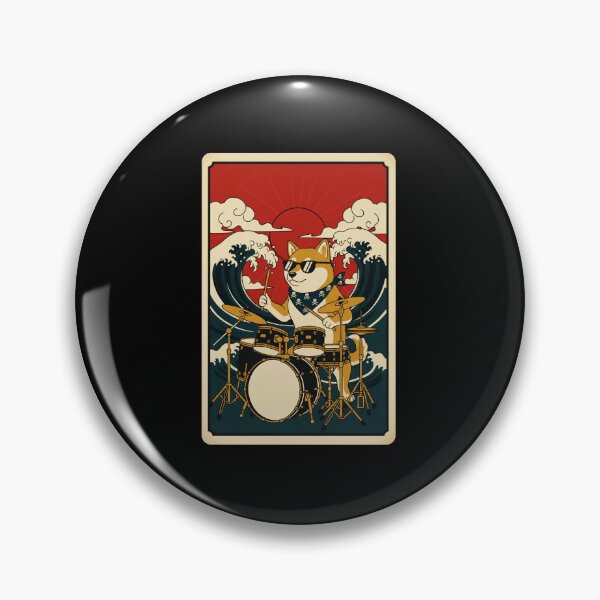 Item preview, Cool Shiba Inu Drummer Against Retro Ocean Wave Sunset designed and sold by JordynLadukeg65.