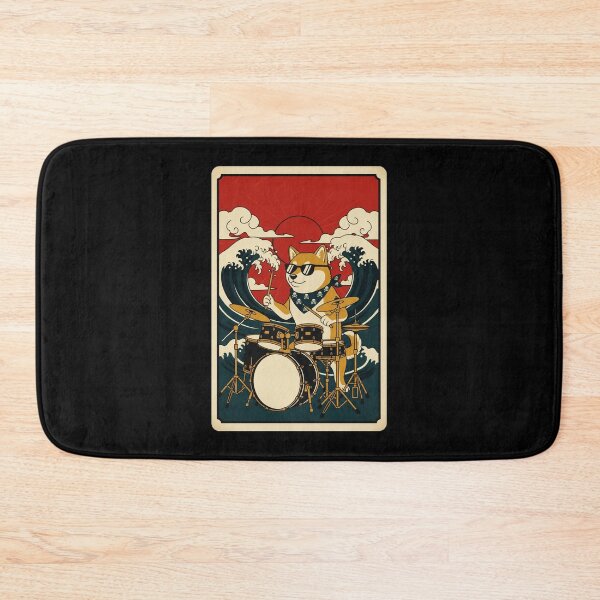 Item preview, Cool Shiba Inu Drummer Against Retro Ocean Wave Sunset designed and sold by JordynLadukeg65.