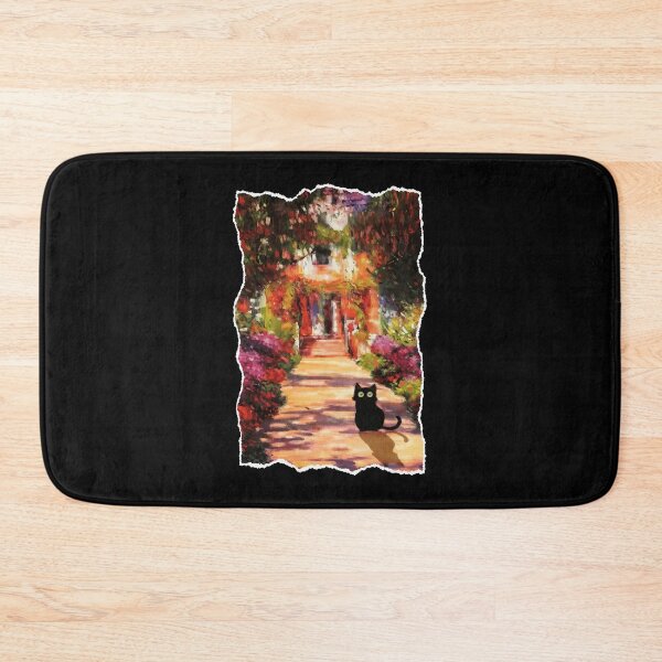 Item preview, Black Cat in a Sunlit Garden Path Watercolor Landscape designed and sold by JordynLadukeg65.