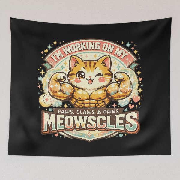 Item preview, Im Working On My Meowscles Cat, Fitness Humor, Funny Workout designed and sold by graphic-genie.
