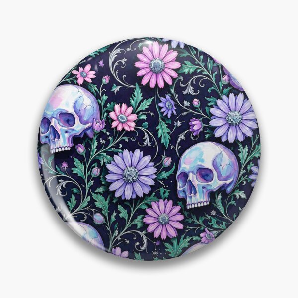 Item preview, Pastel Goth Skulls and Daisies Floral Print designed and sold by BeJolley.