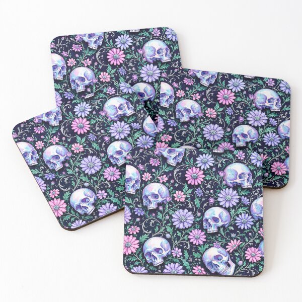 Item preview, Pastel Goth Skulls and Daisies Floral Print designed and sold by BeJolley.