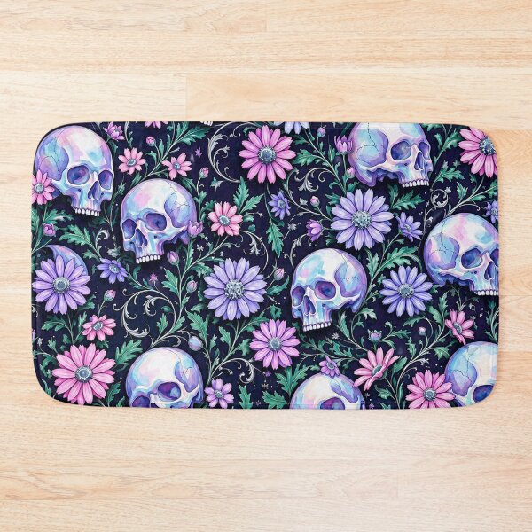 Item preview, Pastel Goth Skulls and Daisies Floral Print designed and sold by BeJolley.