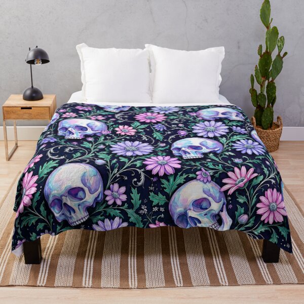 Item preview, Pastel Goth Skulls and Daisies Floral Print designed and sold by BeJolley.