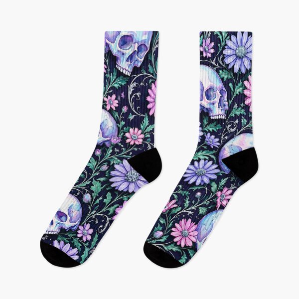 Item preview, Pastel Goth Skulls and Daisies Floral Print designed and sold by BeJolley.