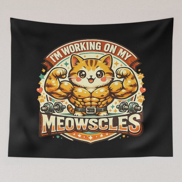 Item preview, Im Working On My Meowscles Cat, Fitness Humor, Funny Workout designed and sold by graphic-genie.