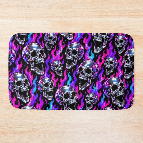 Item preview, Punk Chrome Skulls and Neon Flames Pattern designed and sold by BeJolley.