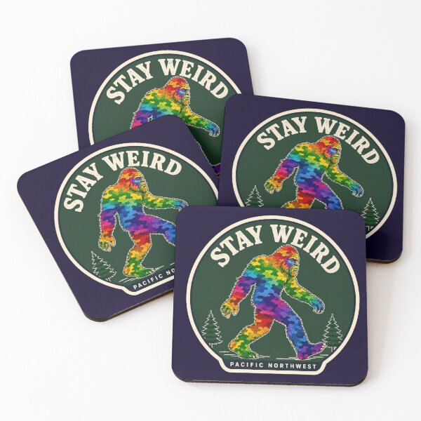 Artikelvorschau, Bleib seltsam – Regenbogen-Bigfoot-Abzeichen aus dem pazifischen Nordwesten entworfen und verkauft von Swanny's Custom T-shirt and Gift Designs.