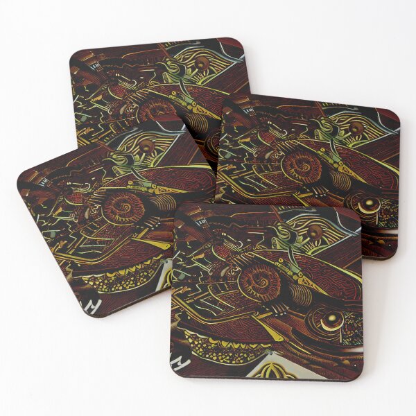 Item preview, Dark Ammonite Fossil Green Eye Spiral Scale Crimson Surreal Abstract Art designed and sold by YugenWorkshop.