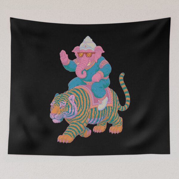 Item preview, Ganesha Riding Tiger Psychedelic Streetwear Pop Art designed and sold by PANNARUK THAILAND.