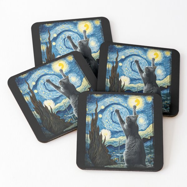 Item preview, Van Gogh Starry Night Style Artistic Russian Blue Cat  designed and sold by Littermin.