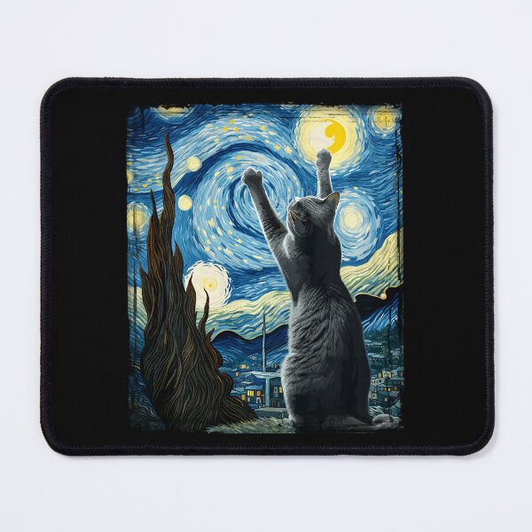 Item preview, Van Gogh Starry Night Style Artistic Russian Blue Cat designed and sold by Littermin.