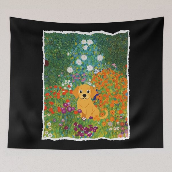 Item preview, Cute Golden Dog Sitting In Colorful Wildflower Garden Scene designed and sold by JordynLadukeg65.