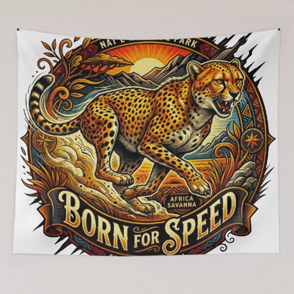 Item preview, Born For Speed Cheetah Wildlife Africa Savanna Vintage Vintage Graphic designed and sold by MT-Hub | Cute Aesthetic Art, Stickers & Phone Cases.